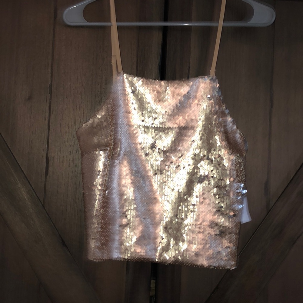 Gold sequin charolette Russe top size S